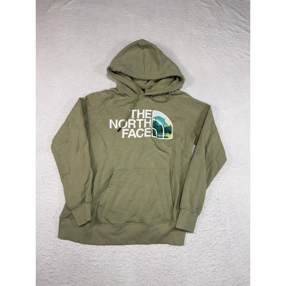 The North Face Womens Olive Green Graphic Logo Hoodie Sweatshirt Small